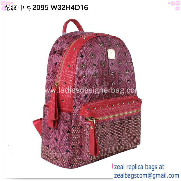 High Quality Replica MCM Armour Medium Backpack Snake Leather MC2095 Rose